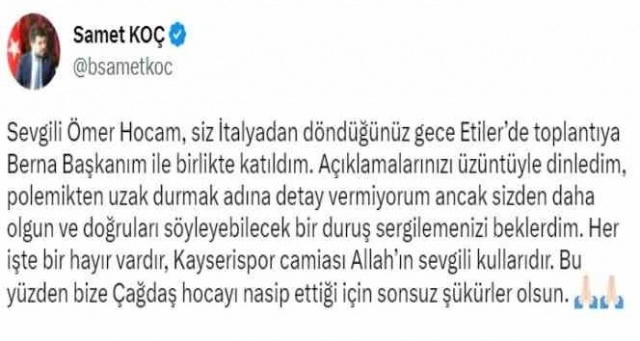 Kayserispor'dan Ömer Erdoğan'a yanıt